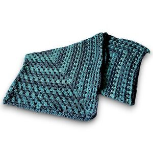 Hand Crocheted Blanket Baby Lap‎ Afghan Teal Blue / Blue Grey 38"x38" NWOT